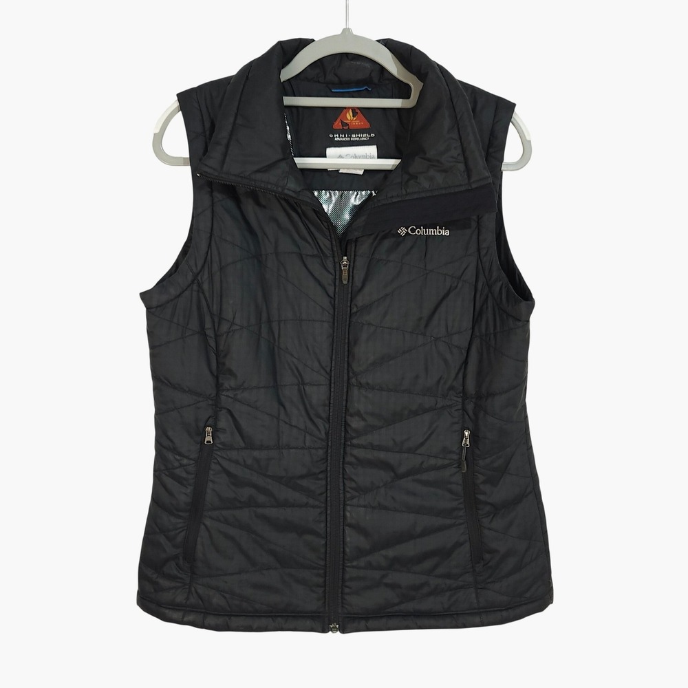 Columbia Omni-Heat Puffer Vest Womens Large Black Quilted Full Zip WL1471